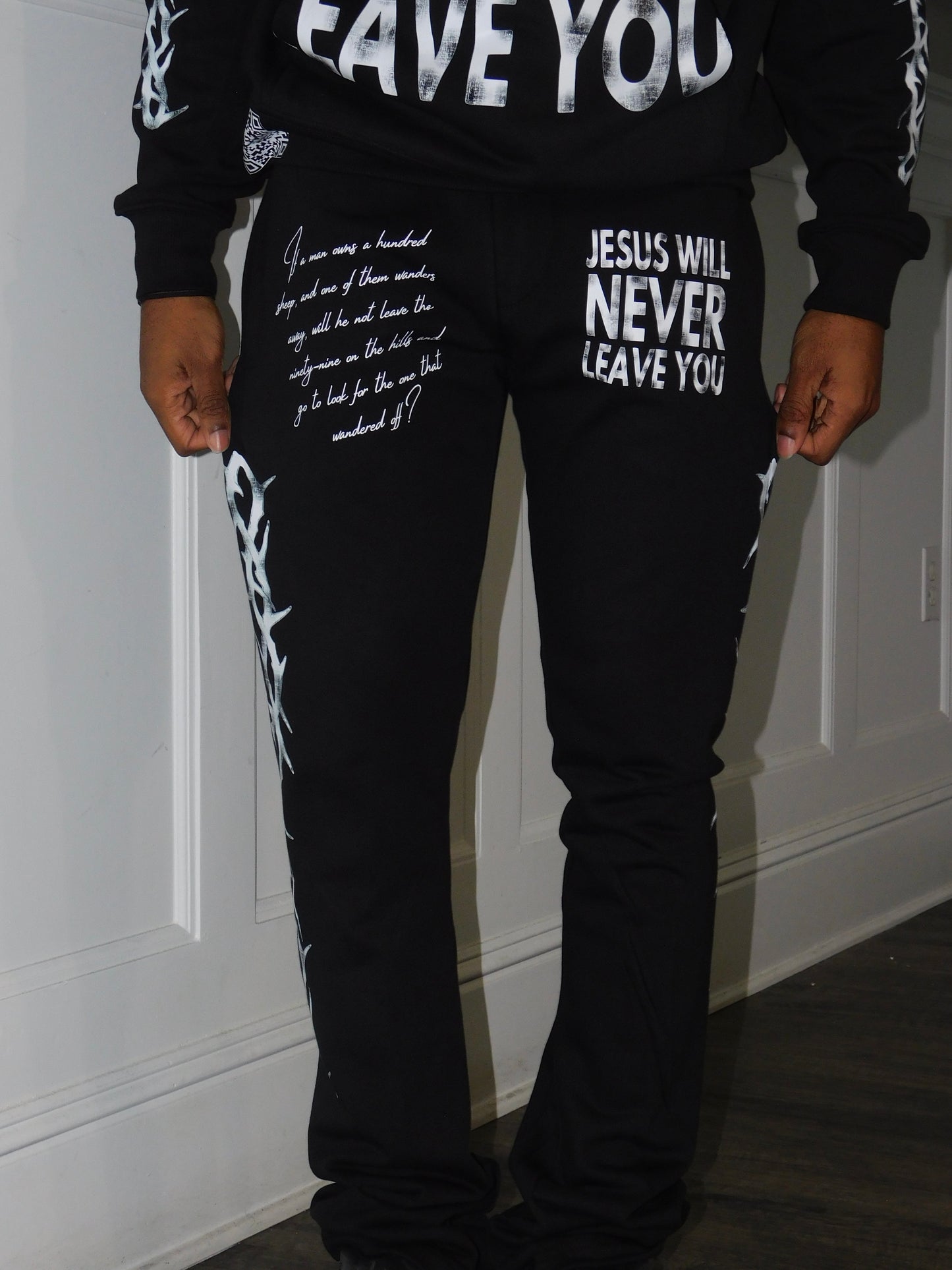 'Jesus Will Never Leave' Flared Joggers