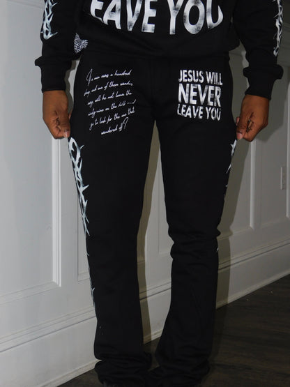 'Jesus Will Never Leave' Flared Joggers