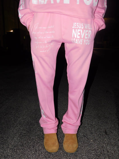 'Jesus Will Never Leave' Pink Flared Joggers