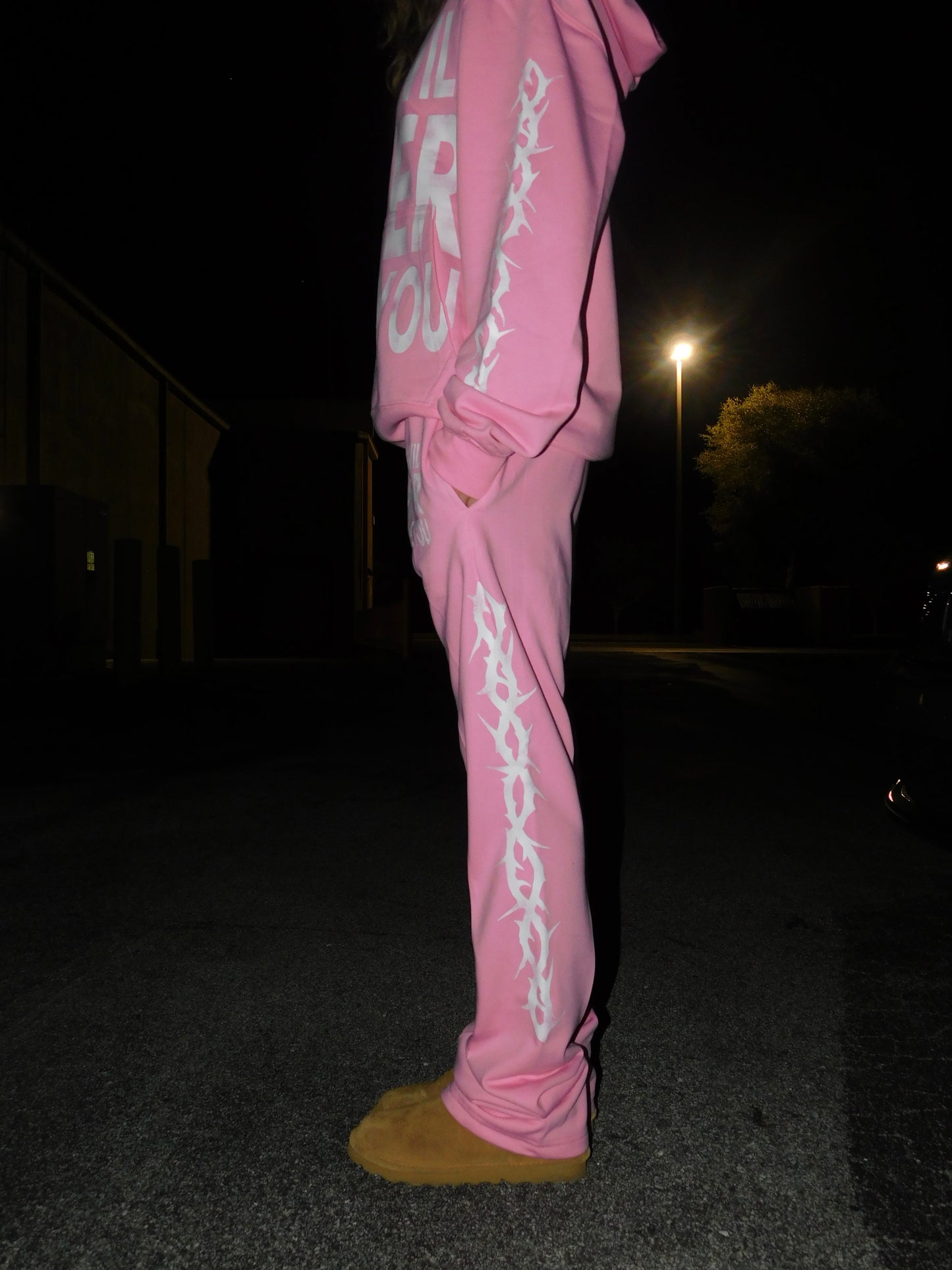 'Jesus Will Never Leave' Pink Flared Joggers