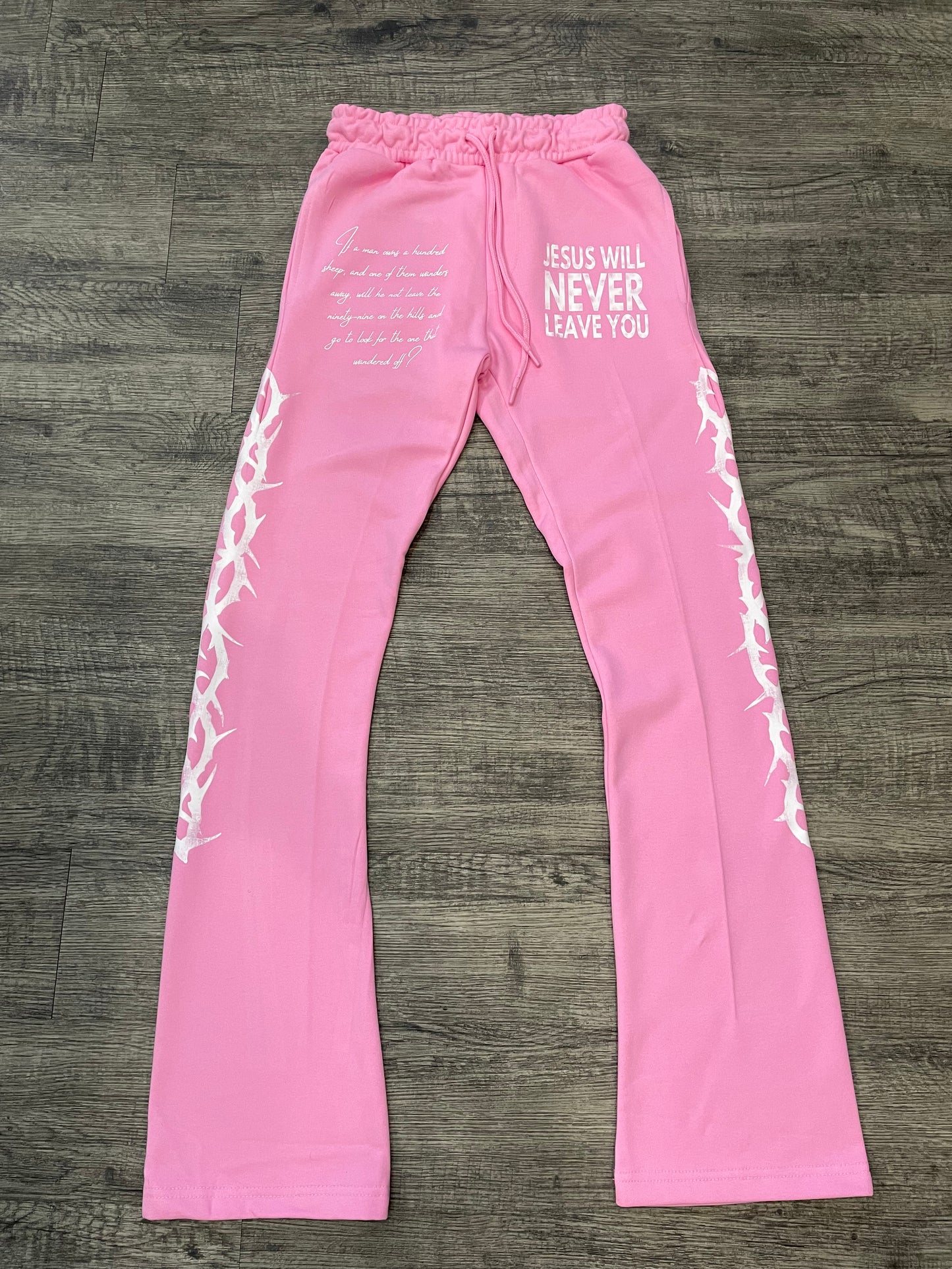 'Jesus Will Never Leave' Pink Flared Joggers