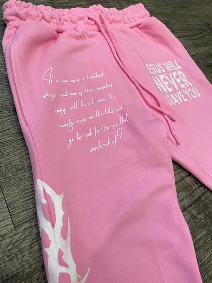 'Jesus Will Never Leave' Pink Flared Joggers